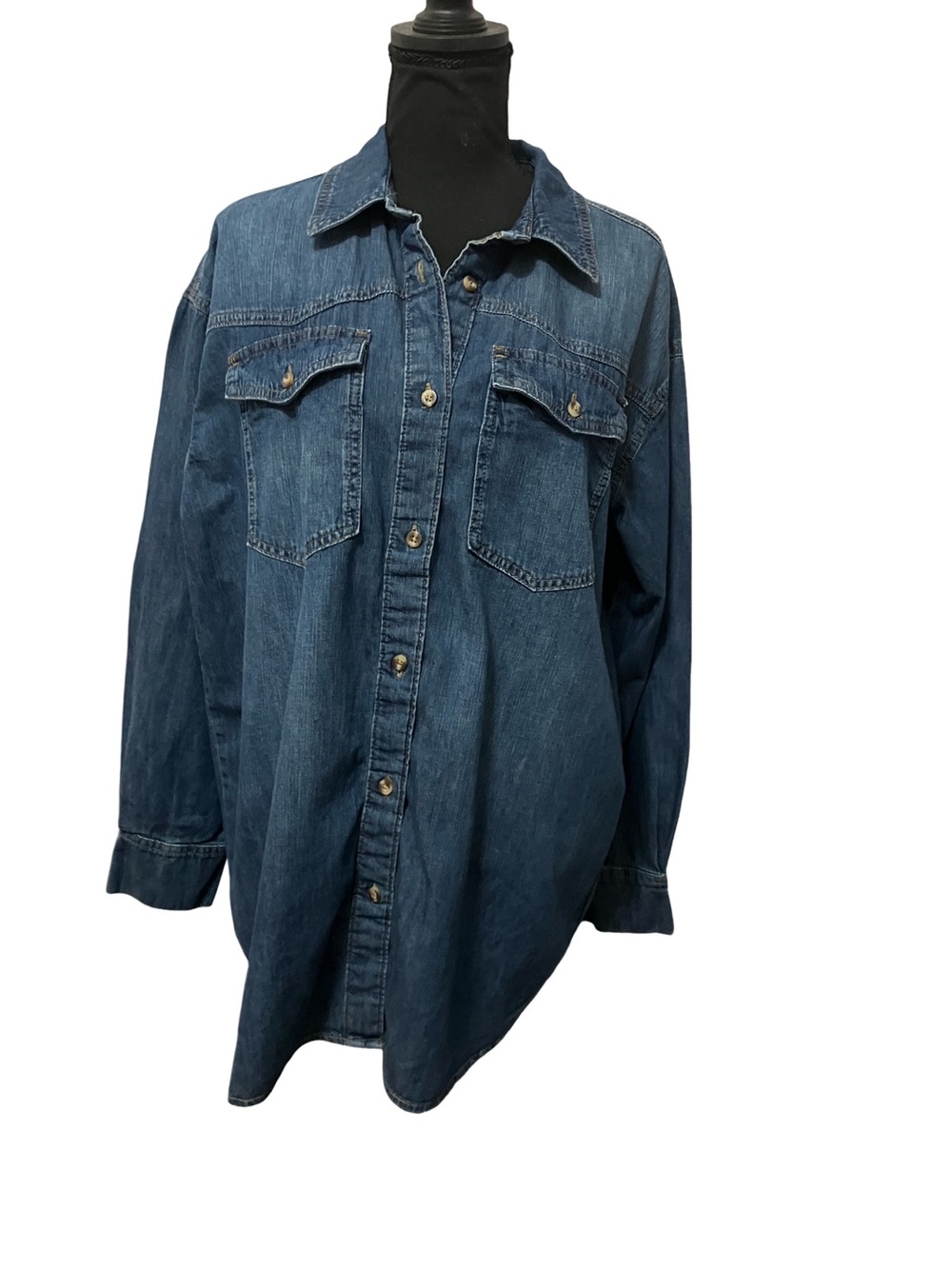 Relaxed Denim Button-Down Shirt - Blue M Sophia Vergara